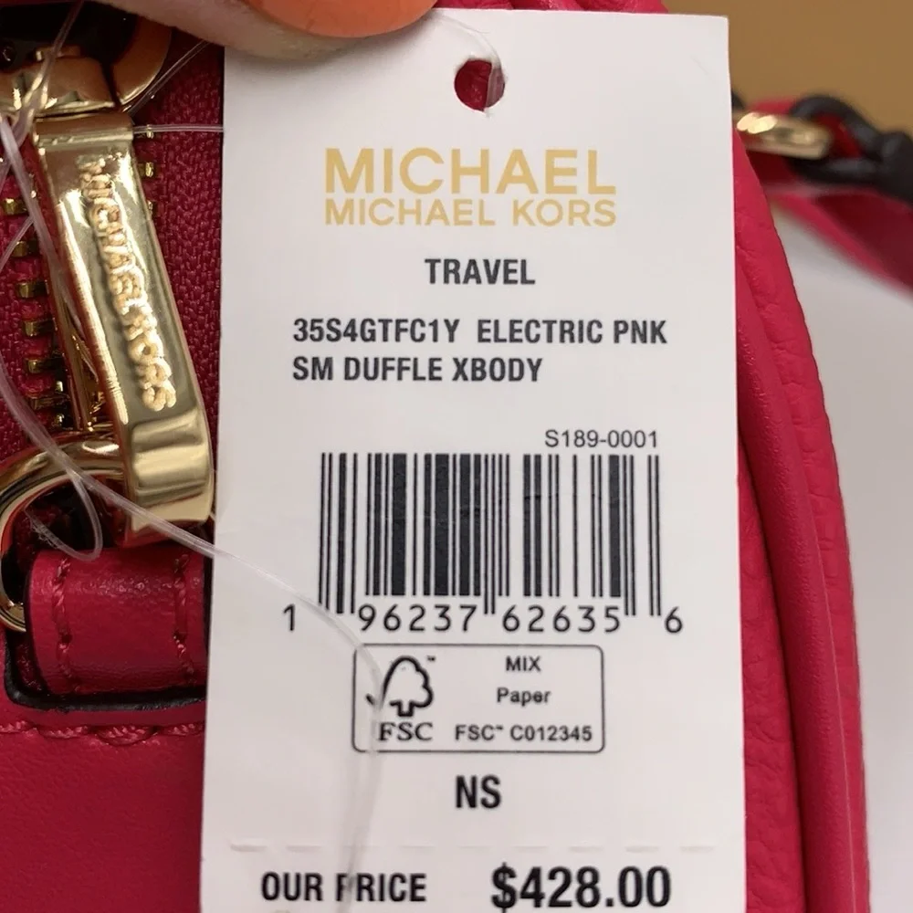 Michael Kors Travel Small Duffle Leather Crossbody Satchel Electric Pink NWT